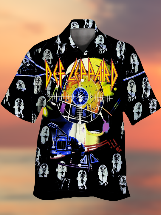Casual soft rock punk style portrait print Cuban collar shirt PLUSCLOTHESMAN