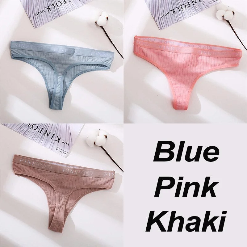 3PCS/Set Cotton Panties Female Underpants Sexy G-string Women Panties Underwear Solid Color Intimates Lingerie Thong Pantys
