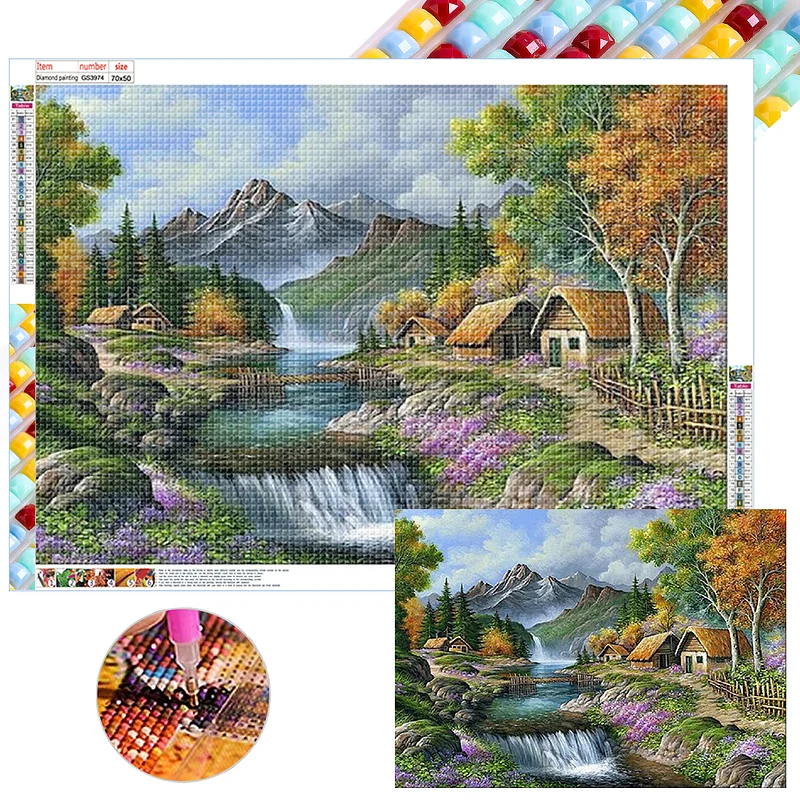 Woodland Waterfall - Full Square - Diamond Painting (70*50cm)