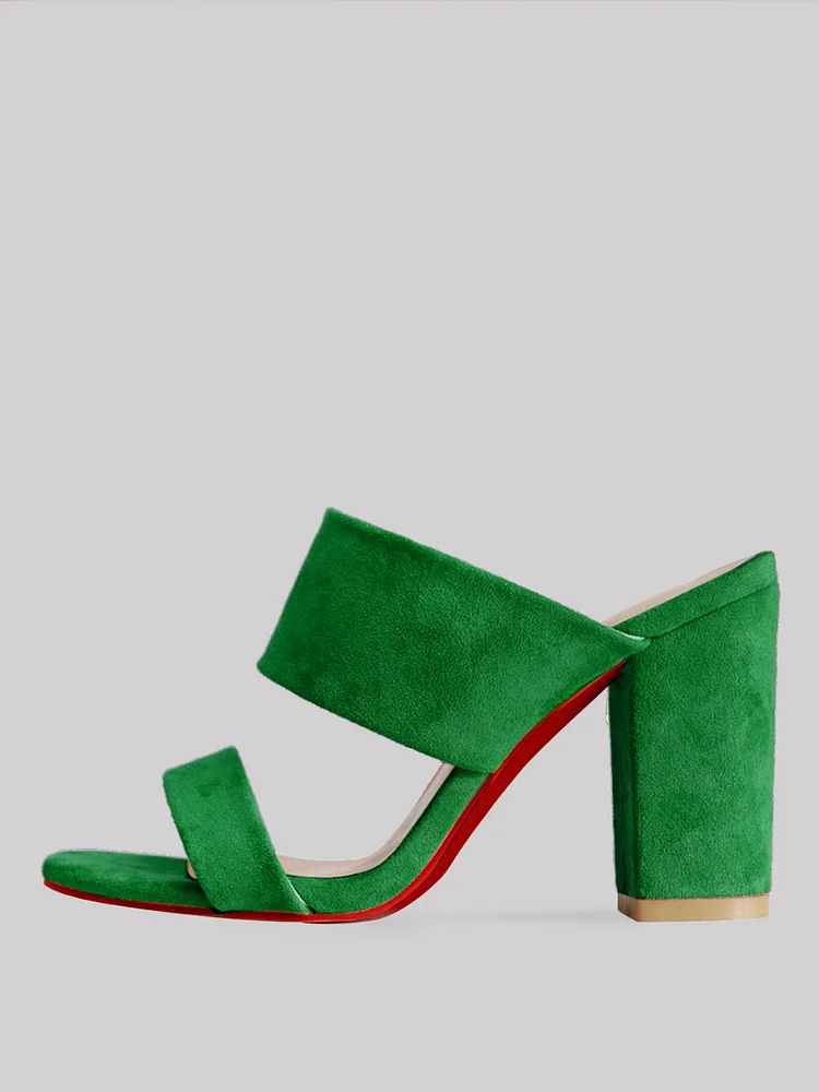 90mm Women's Chunky Heel Sandals Open Toe Mules Red Bottom Summer Shoes Suede