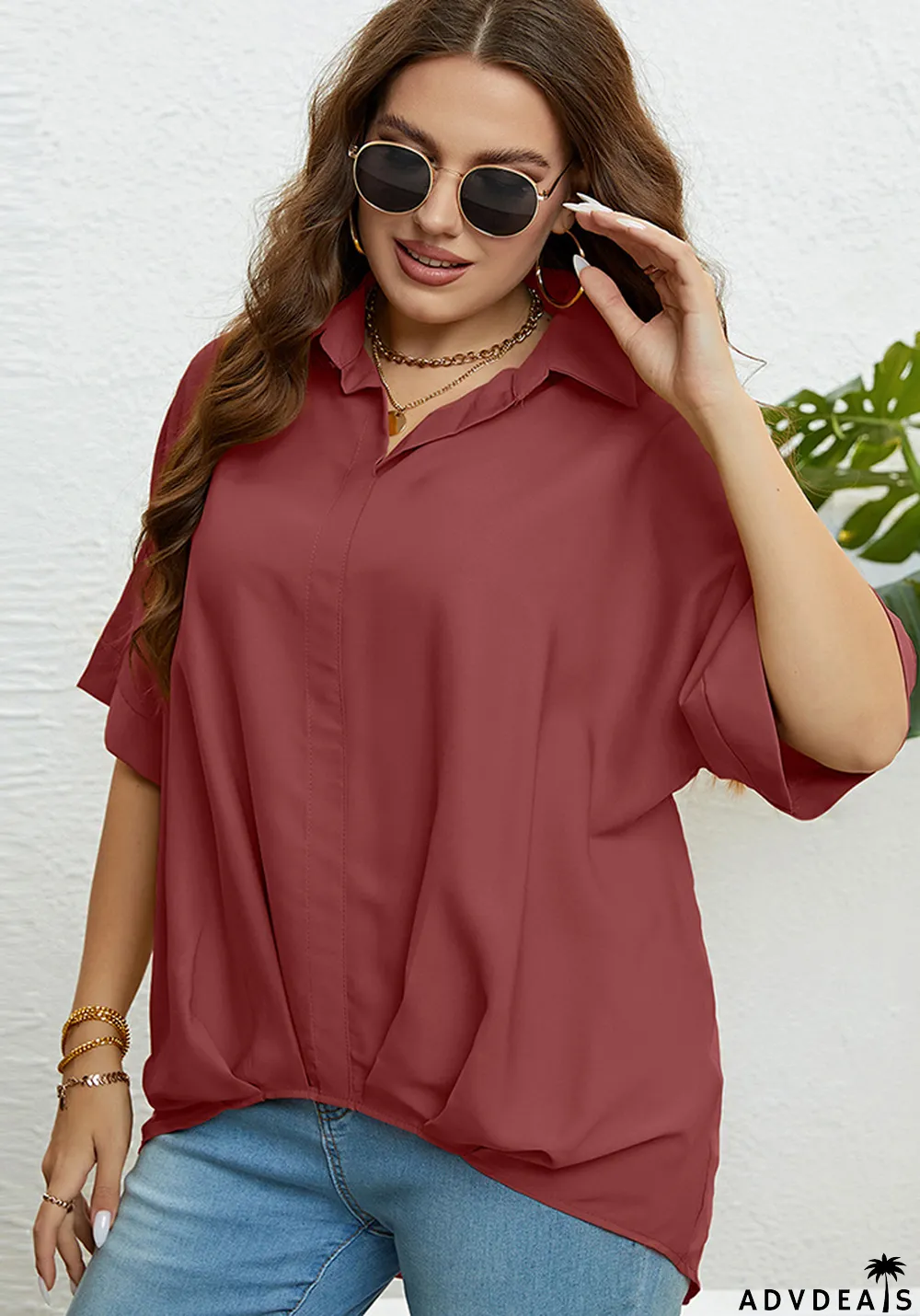 Women's Summer V Neck Slim Fit Half Sleeves Plus Size Top