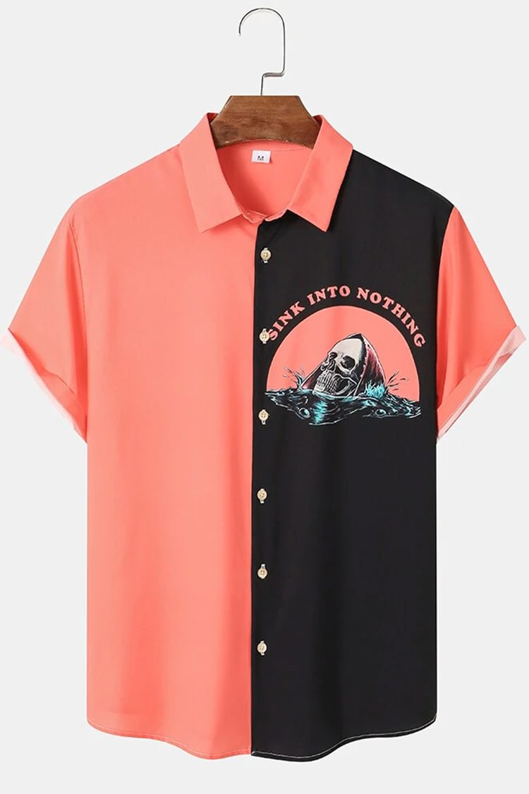 Tiboyz Colorblock Skull Pattern Resort Short Sleeve Shirt