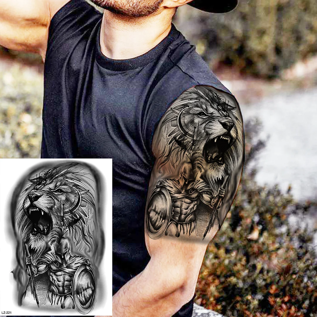 Sdrawing High Quality Lion Tiger Temporary Tattoos For Men Boys Realistic Fake Black Waterproof Tattoos Decal For Adult Party Supplies