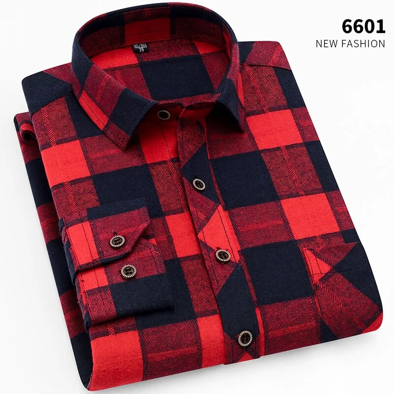 2021Fall New Smart Casual Classic Men's Flannel Plaid Shirt Brand Male Business Office High Quality Long Sleeve Shirt Clothes