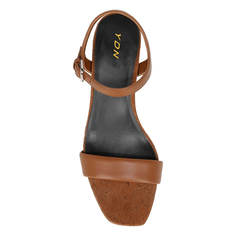 Brown Open-Toe Ankle Strap Rhinestone Sculptural Heel Summer Sandals