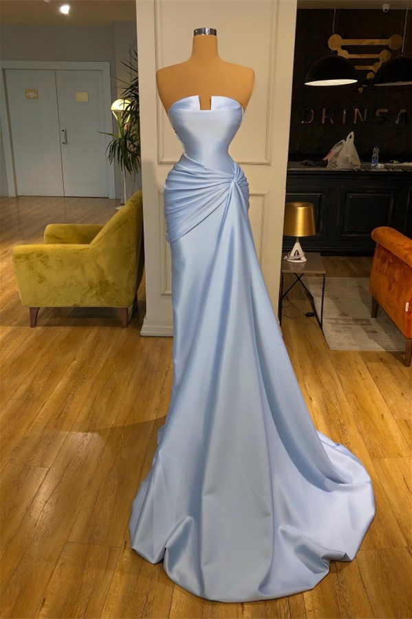 Dresseswow Baby Blue Strapless Mermaid Prom Dress With Pleats On Sale
