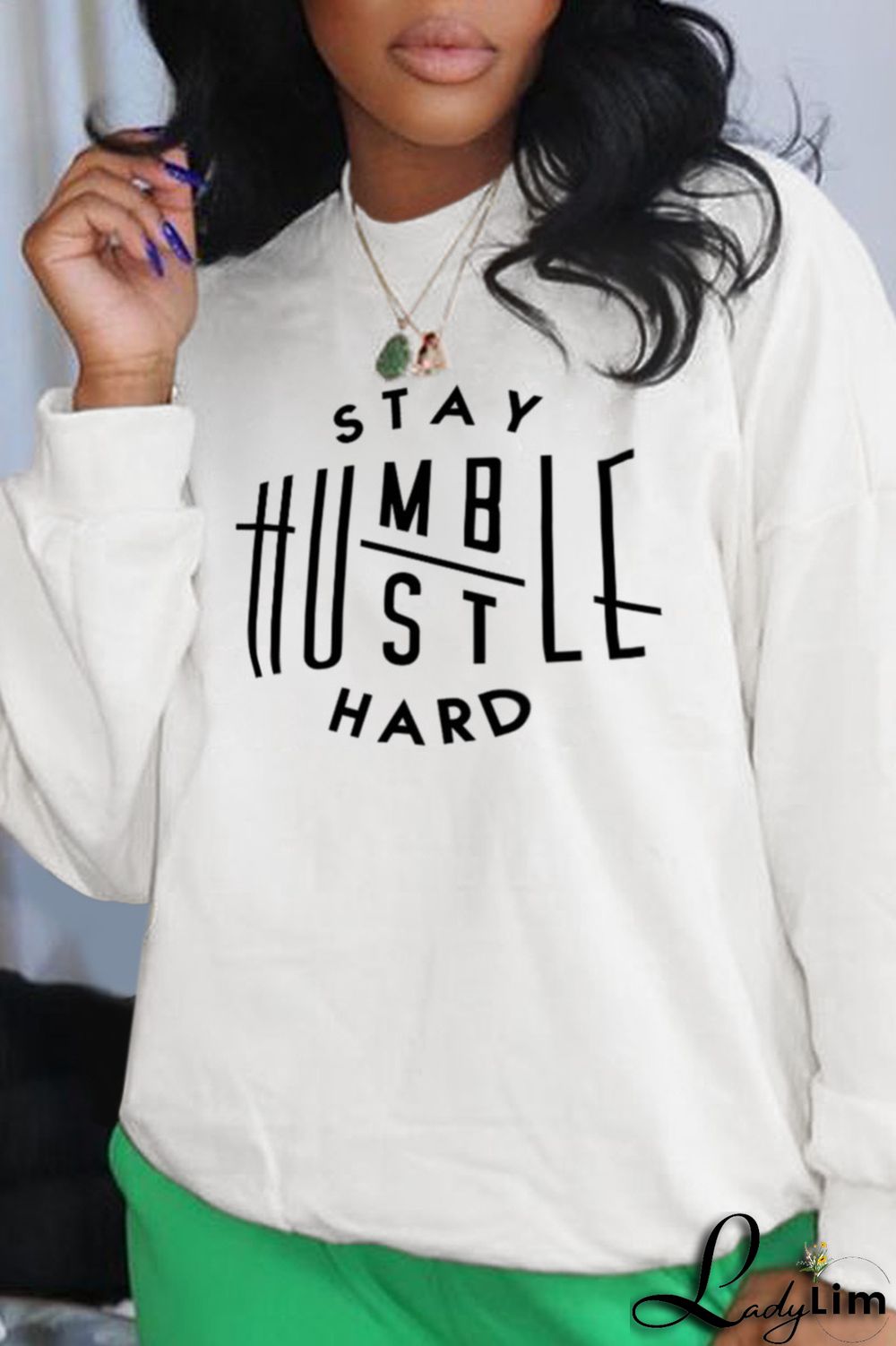 White Fashion Casual Print Split Joint Letter O Neck Tops