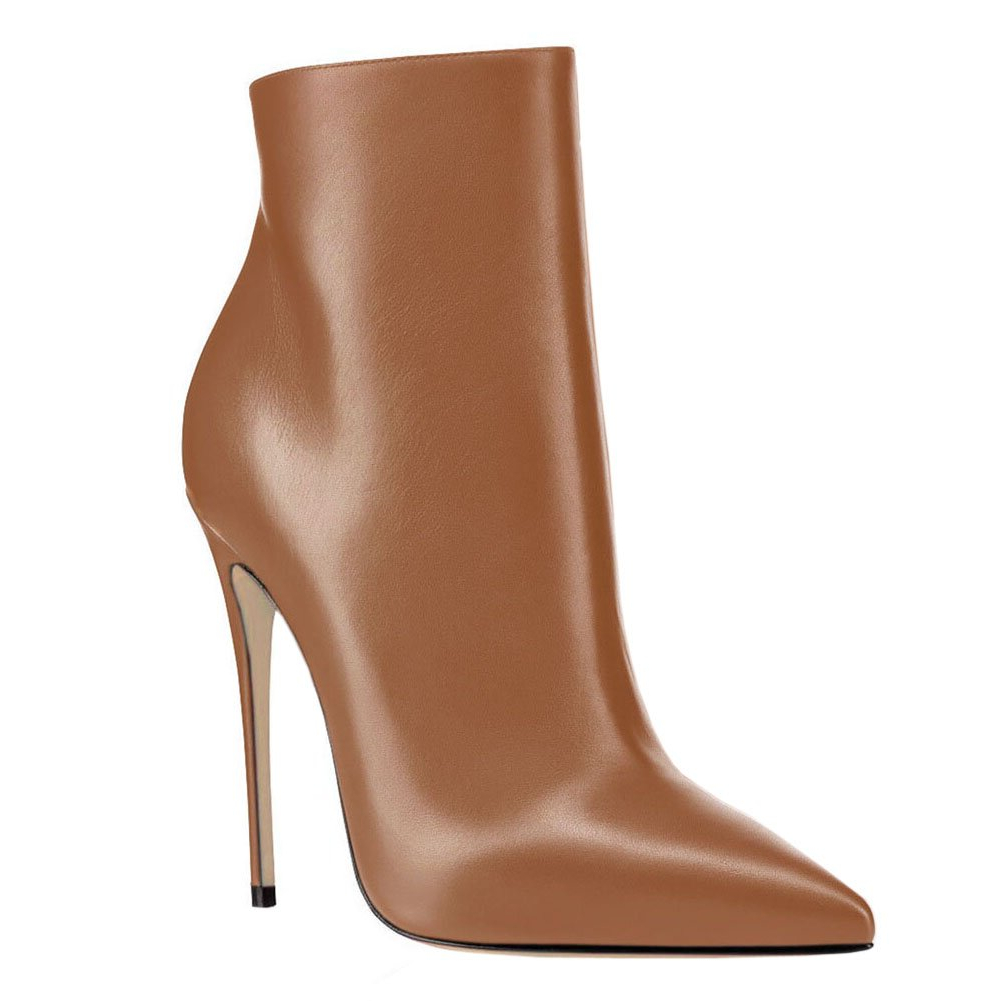 Women's Ankle Boots Closed Pointed Toe Stilettos Brown Booties-vocosishoes