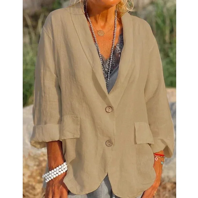 Fashionable and Relaxed Loose-Fit Solid Color Jacket with Cotton Blend socialshop