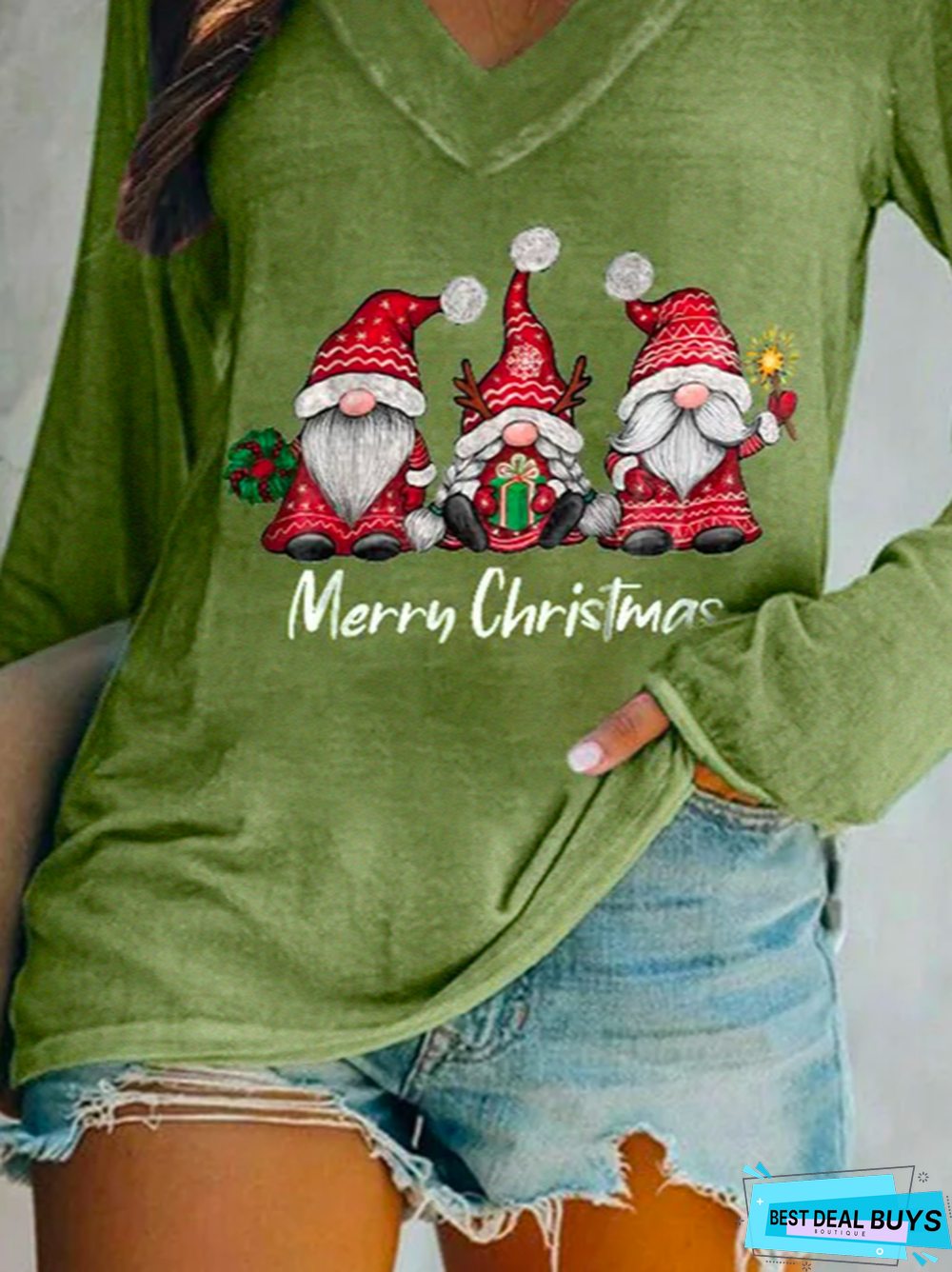 Christmas Casual V Neck Loose Tunic T-Shirt