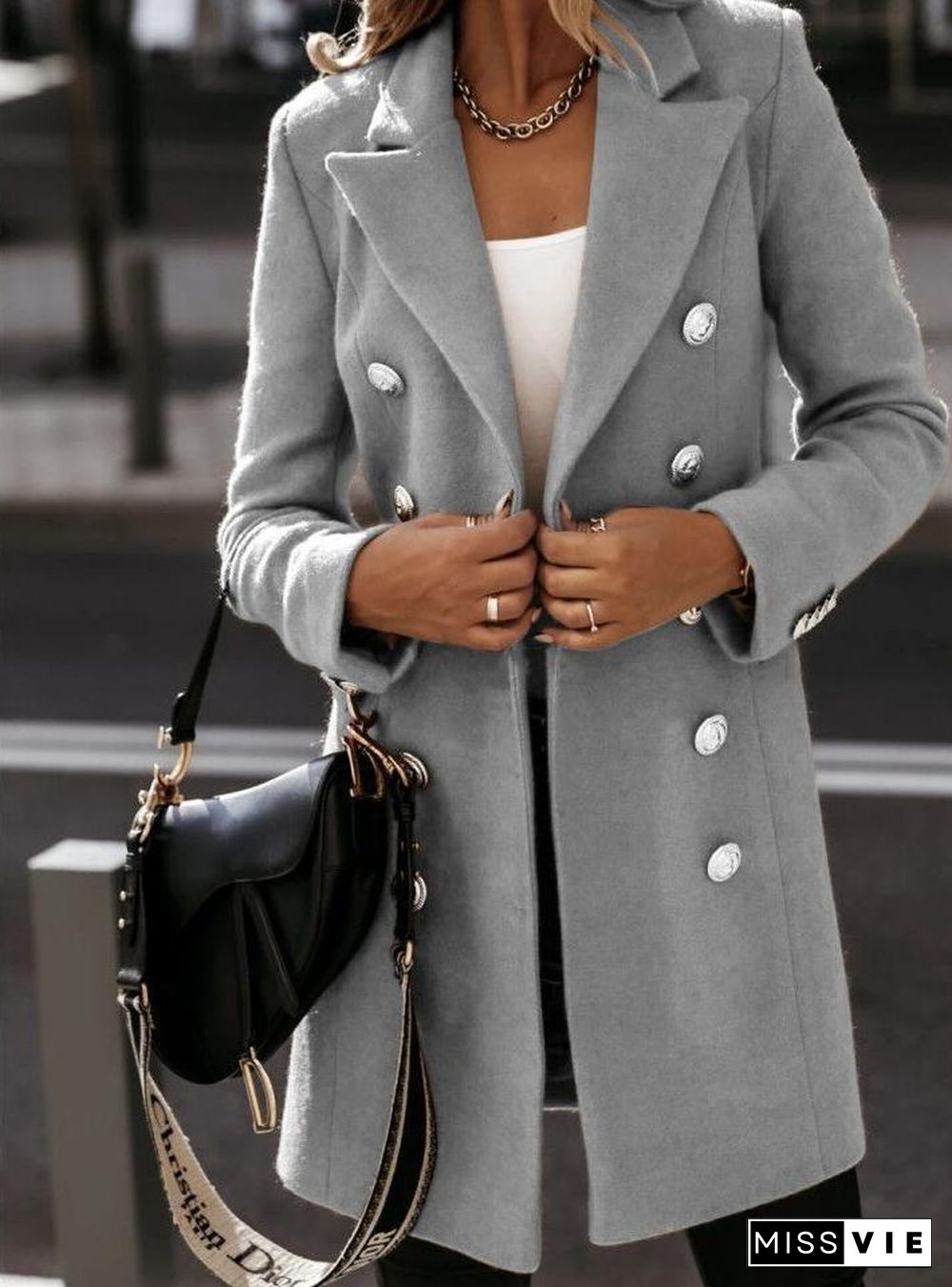 Lapel Slim Plain Long Coat