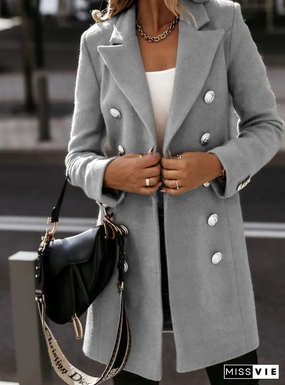Lapel Slim Plain Long Coat