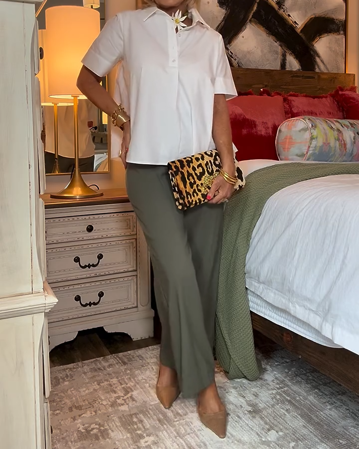 Lapel Short-sleeved Top and Pants Two-piece Suit