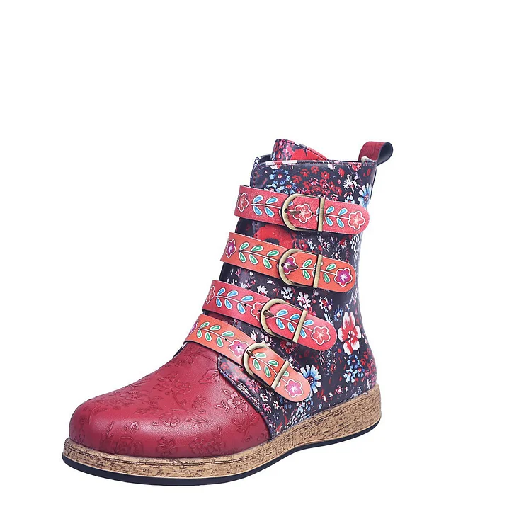 😍Last Day 70% OFF-👢Women's Womens ankle boots Vintage Print Warm Waterproof Leather Boots