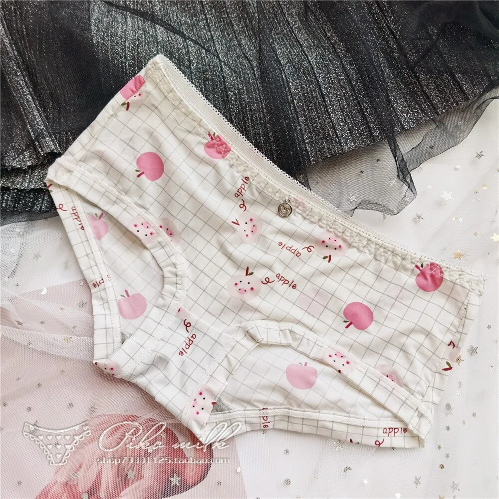 Billionm Colors Ice Silk Printing Cute Students Low Waist Cartoon Plaid Women's New Underwear Lolita Fruit Animal Fashion Panties Bow