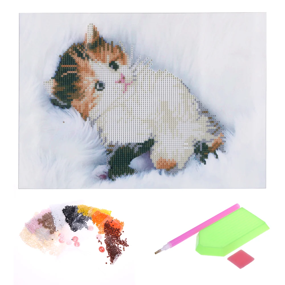 Round Diamond Painting 40*30cm - Cute Cat