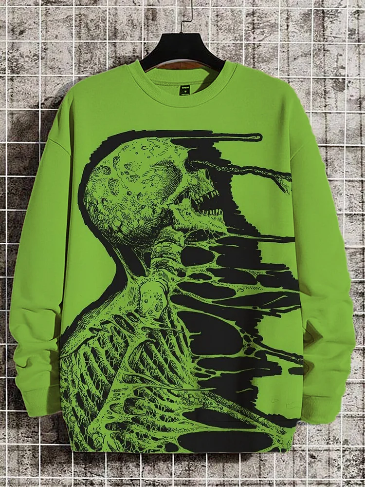 Men's Halloween Horror Skeleton Art Print Casual Sweatshirt
