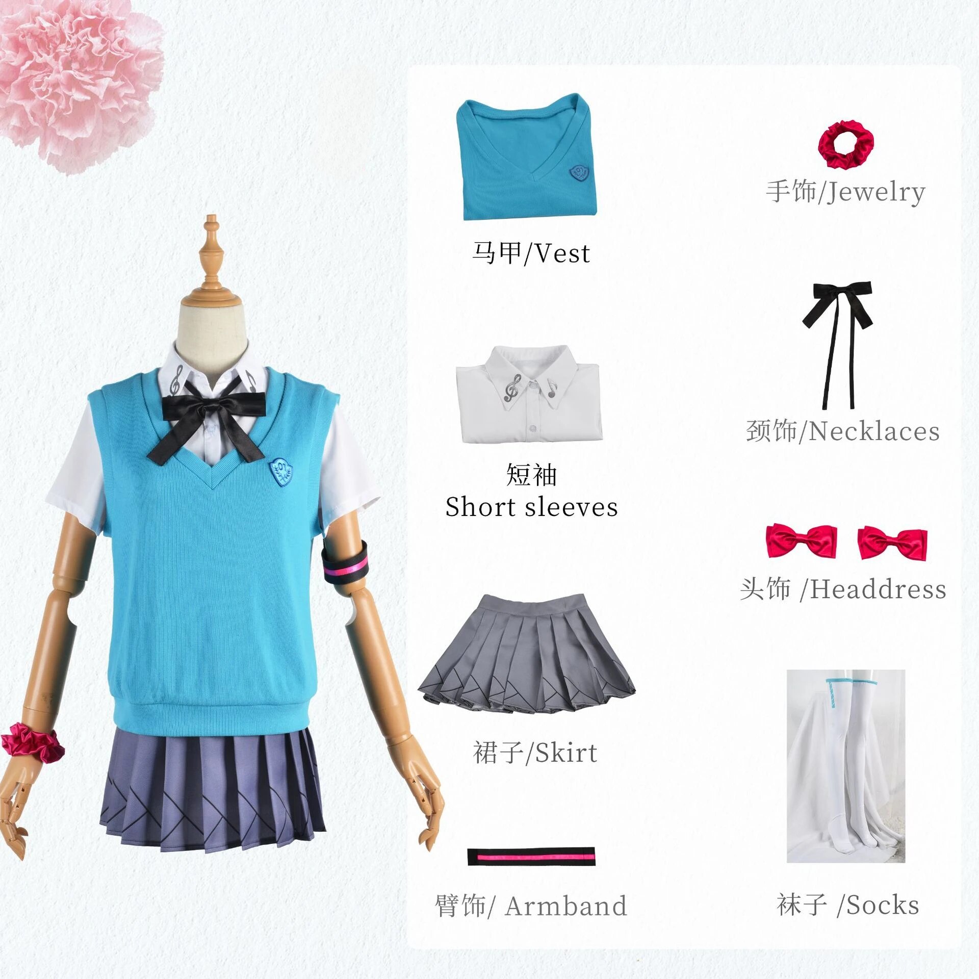 [Wetrose] Miku 16th Anniversary Birthday Cosplay Costume Vocaloid Daily Outfit School Uniform JK Wig Full Set