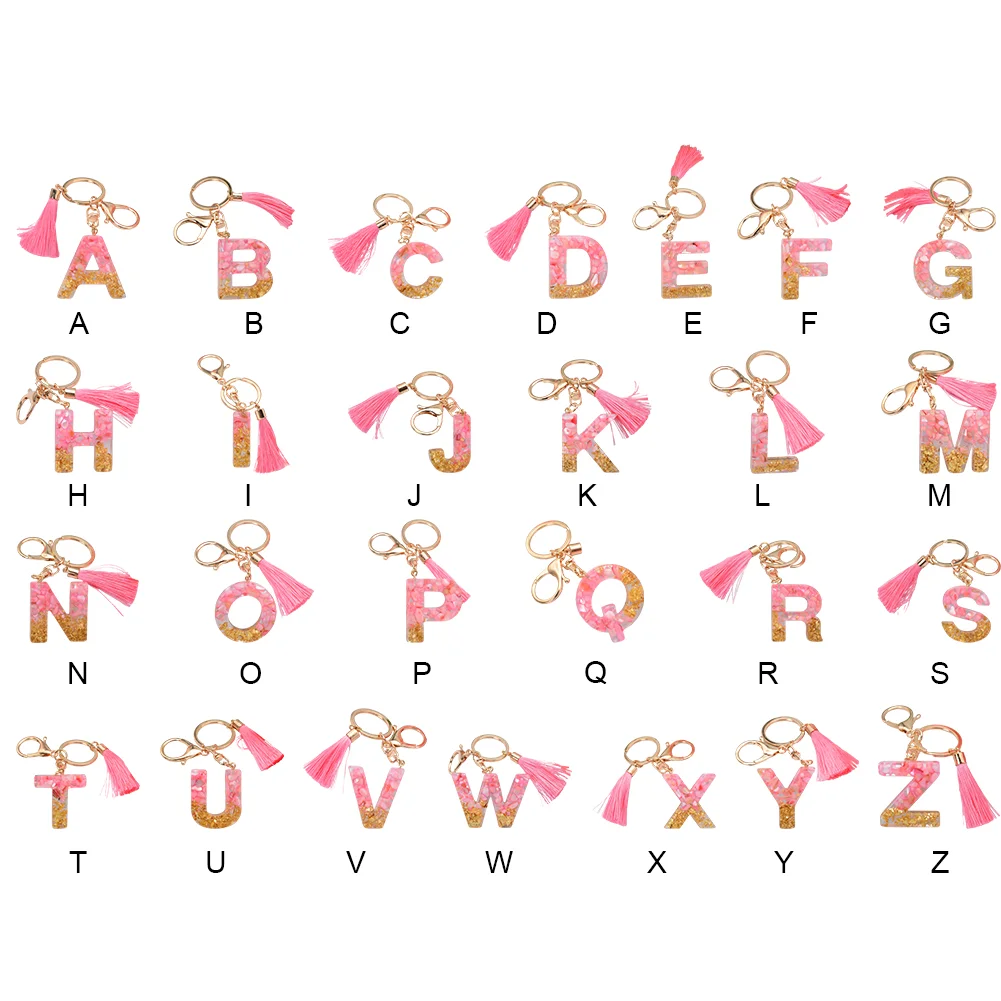 Resin Initial Key Ring with Tassel Alphabet Keyring for Car Keys Wallet Handbags