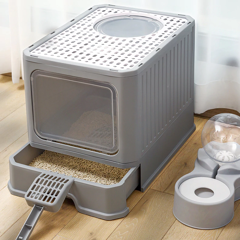 Extra Large Foldable Cat Litter Box with Lid Cat Litter Scoop Drawer