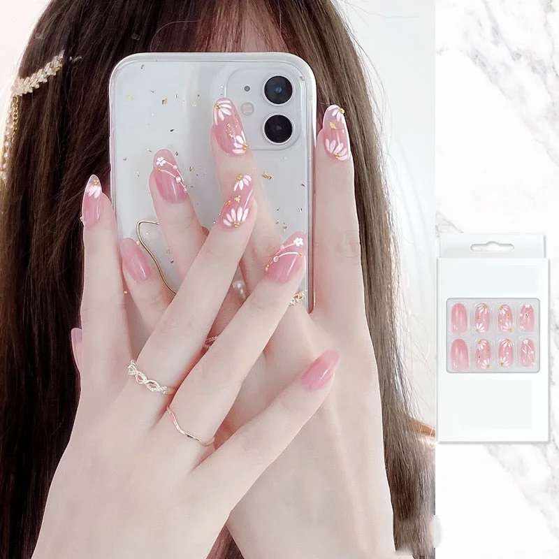 false nails with designs acrylic for nail Imitation Pearl Lace Bowknot press on nails Charming Pre Design fake nails with glue-Nail Inspo