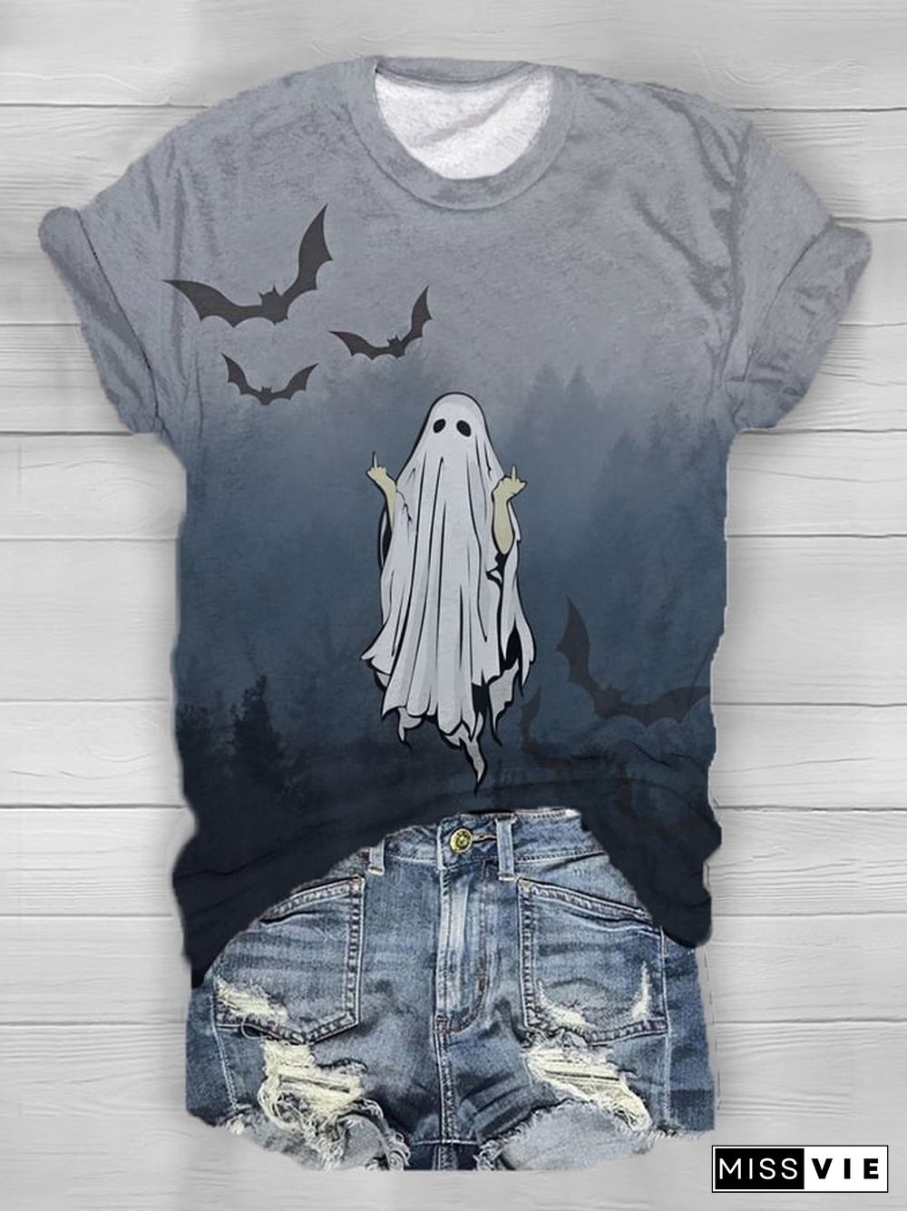 Women's Ghost Print V-Neck Tee