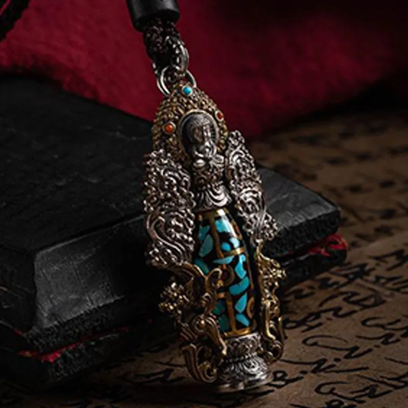 Tibetan Nine-Eye Dzi Bead Turquoise Buddha Wealth Rotation Necklace