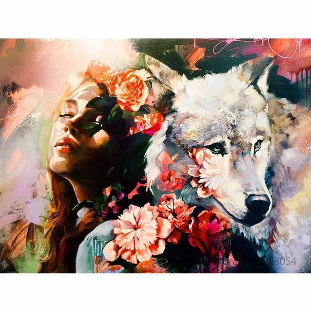 Girl and Wolf – Paint By Numbers - 40*50CM, 501 Original