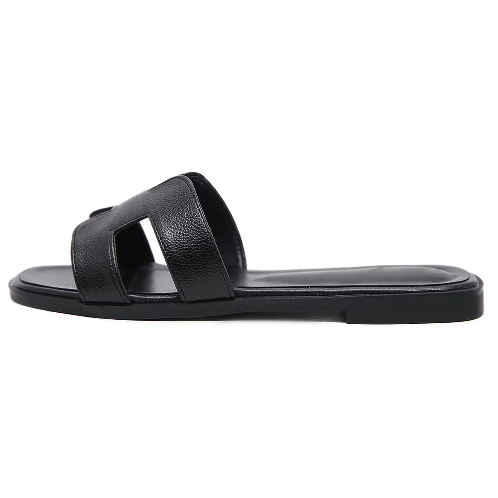 Women's Square Open Toe Summer Casual Flat Litchi Slippers-vocosishoes