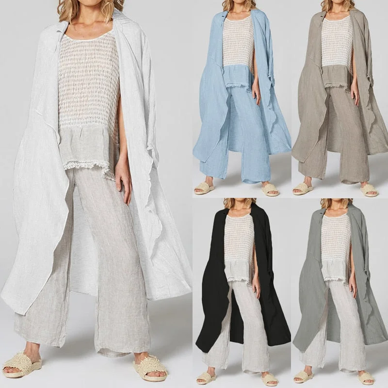 Vintage Women Kimono  Celmia  Casual Long Sleeve Blouses Female Loose Beach Long Cardigan Solid Autumn Shirts  Tops