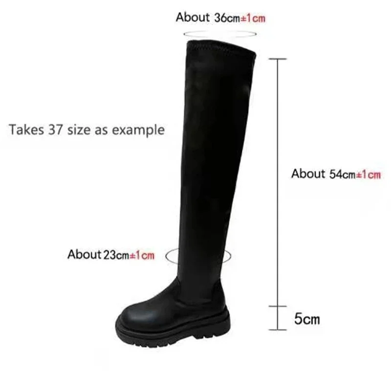 Zhungei Winter Thigh High Boots Women Plus Size Slim PU Leather Long Boots Woman Fashion Platform Over The Knee Botas Mujer 2024