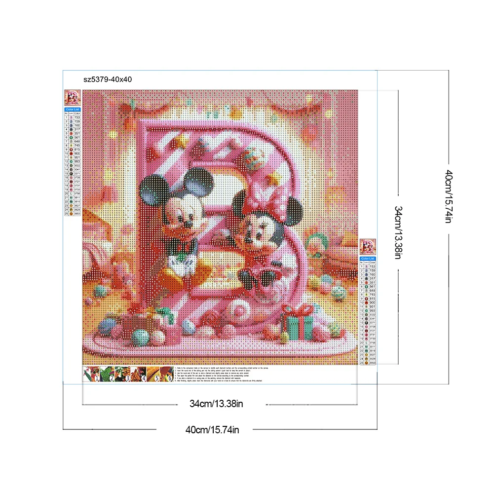 Full Round Diamond Painting 40*40cm - Mickey Minnie Alphabet