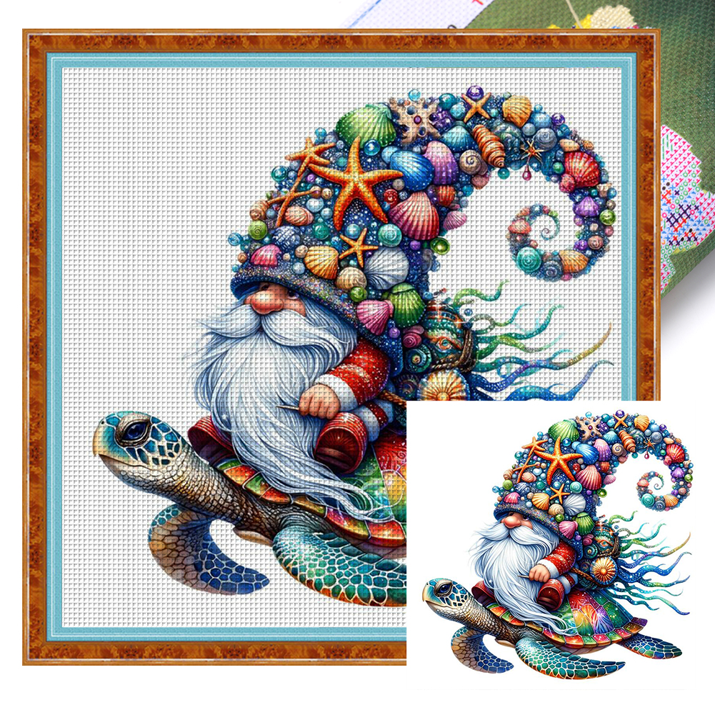 Turtle Gnome Full 11CT Pre-stamped Canvas(45*45cm) Cross Stitch