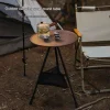 Outdoor Aluminum Alloy Triangular Folding Small Round Table Portable Adjustable Camping Table Tripod Stainless Steel Table Ultra-Light Camping Tea Table Dining Table Self-Driving Tour