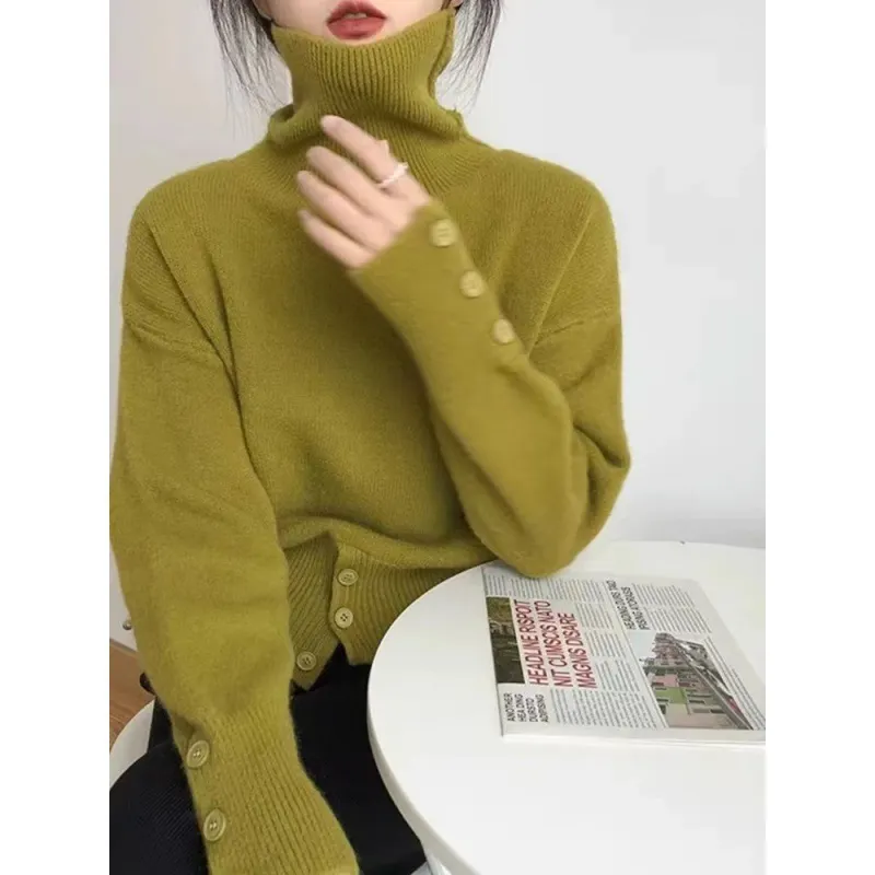 Brownm Brownm Version Of Chic Buckled Soft Glutinous Turtleneck Sweater In Early Spring To Keep Warm Autumn And Winter Bottom Repair Knitted Shirt