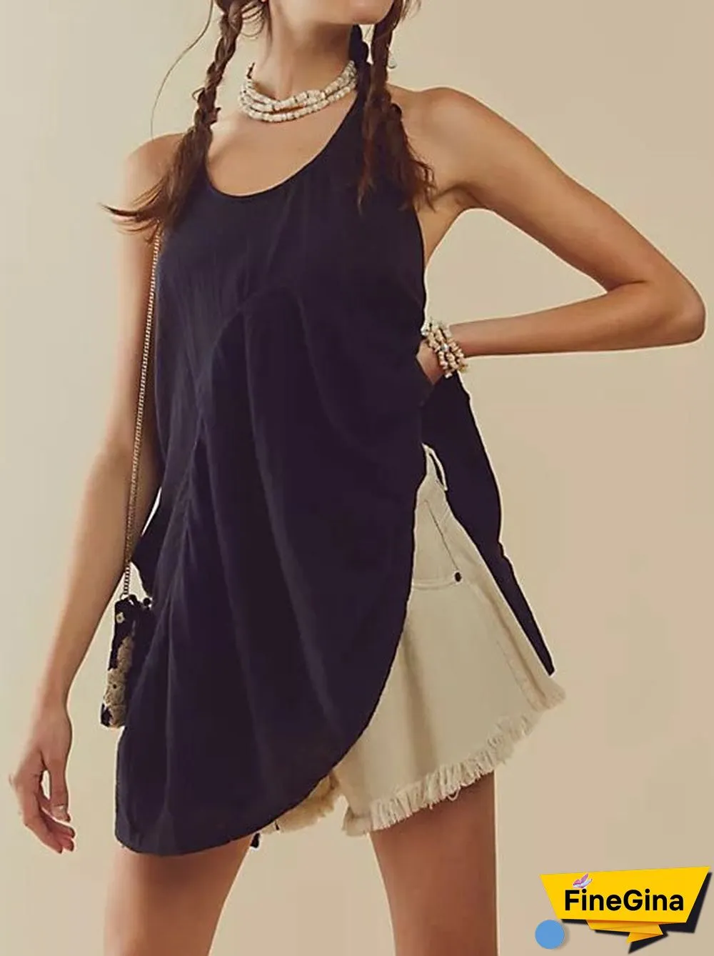 Women'S Dresses Solid Pocket Sleeveless Beach Dress