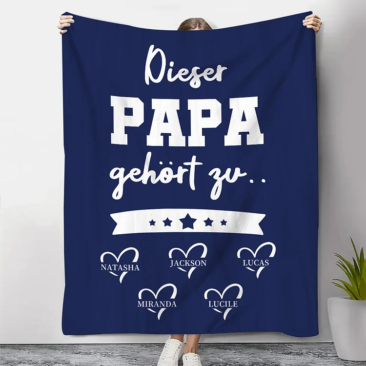 Kettenmachen Decke-Personalisierbare 5 Namen Decke - Dieser Papa gehört zu - Geschenk für Vater