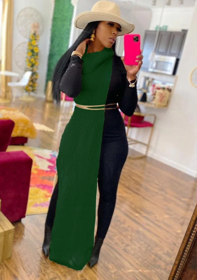 Toloer Toloer Turtleneck Side Slit Long Sweater Top 102-0-Outfit Ideas