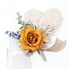 10PCS Retro Khaki Orange Caramel Wedding Catering Bridal Groom Guests Corsage Boutonniere Wrist Artificial Flower Bouquets
