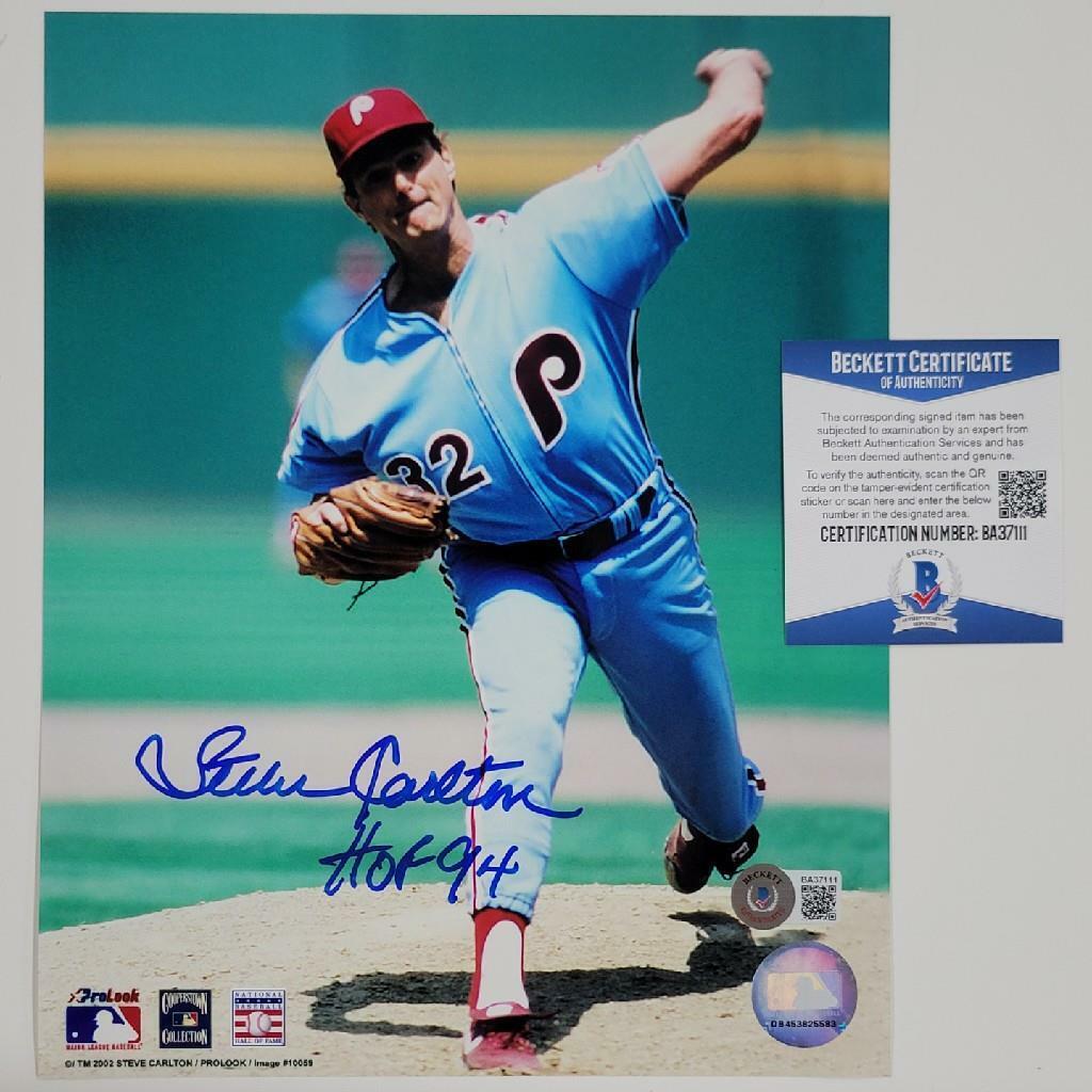 Steve Carlton signed 8x10 Photo Poster painting #1 HOF 04 Inscription Phillies ~ Beckett BAS COA