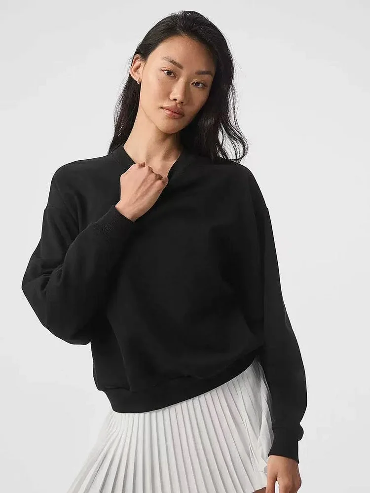  Cotton Pullover Sweatshirts Women Sports Outdoor Top Long Sleeved Casual  Solid Color Sweatshirt Loose Long Pants