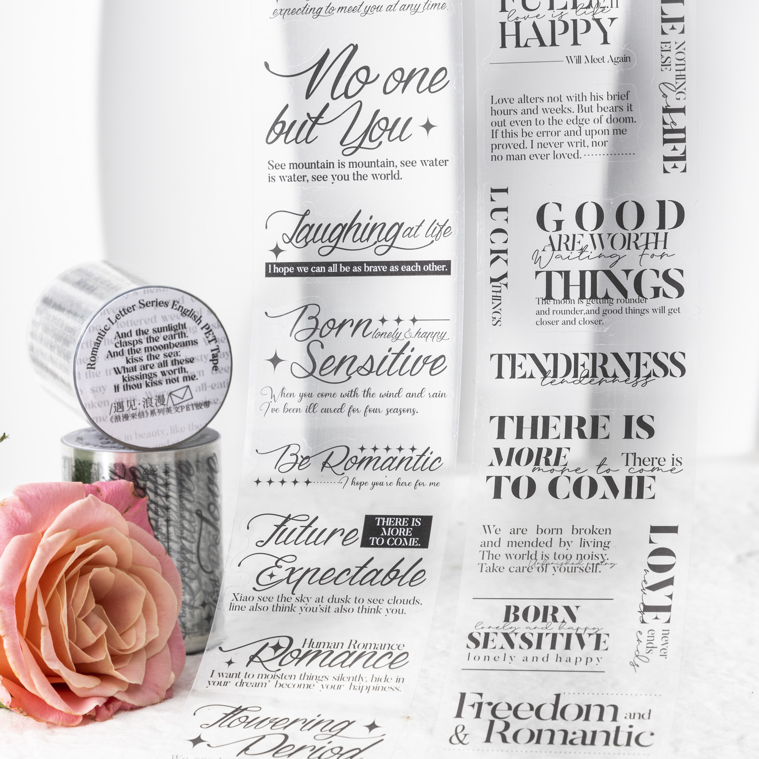 저널세이 60mm*200cm 로맨틱 레터 시리즈 빈티지 영어 텍스트 PET 테이프