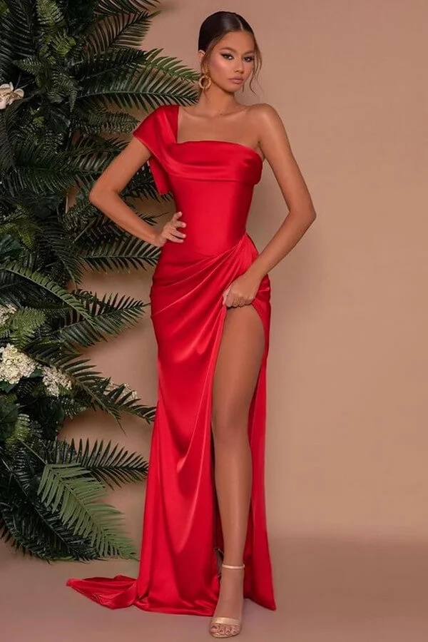 Red One Shoulder Mermaid Front Split Prom Dress With Strapless Online | Ballbellas Ballbellas