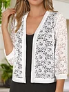 Floral Lace Open Front Cardigan, Versatile 3/4 Sleeve Cardigan For Spring & Fall, Women's Clothing
