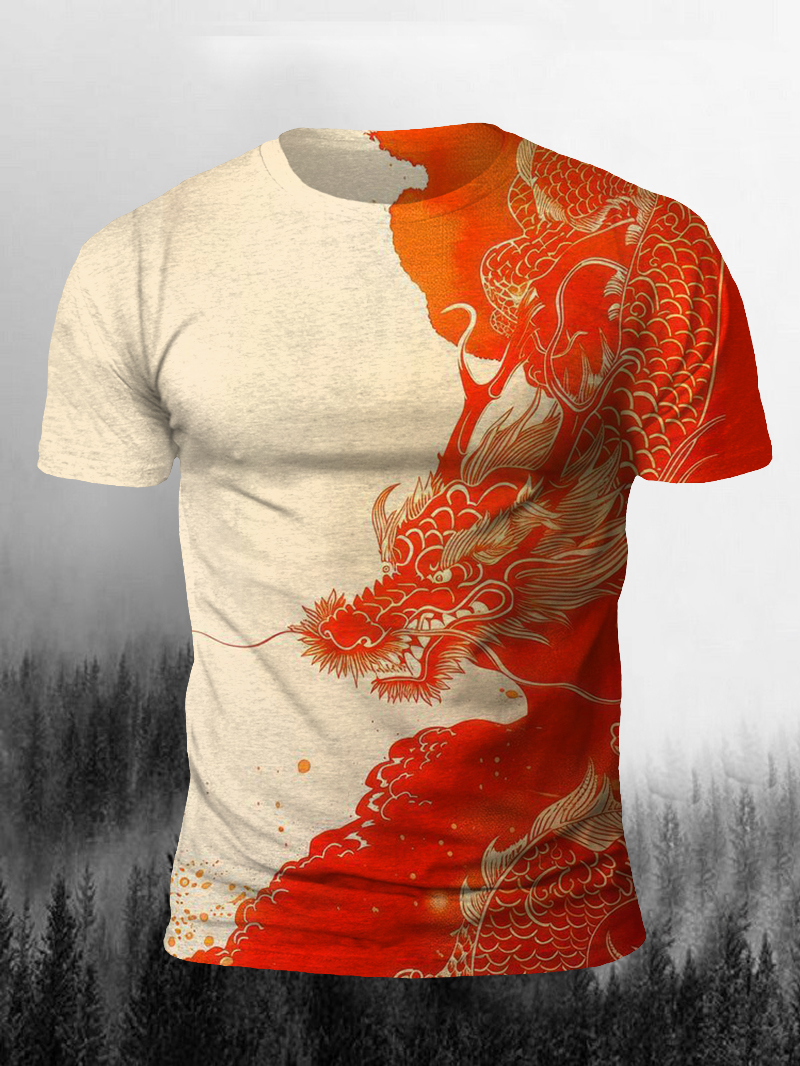 Men's Cloud Dragon Print Casual Short Sleeve T-shirt