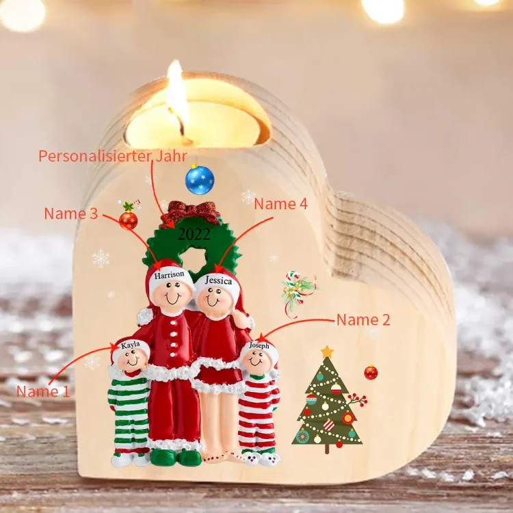 Kettenmachen Herzform Kerzenhalter Personalisierte 4 Namen & Jahr Weihnacht Thema Kerzenhalter