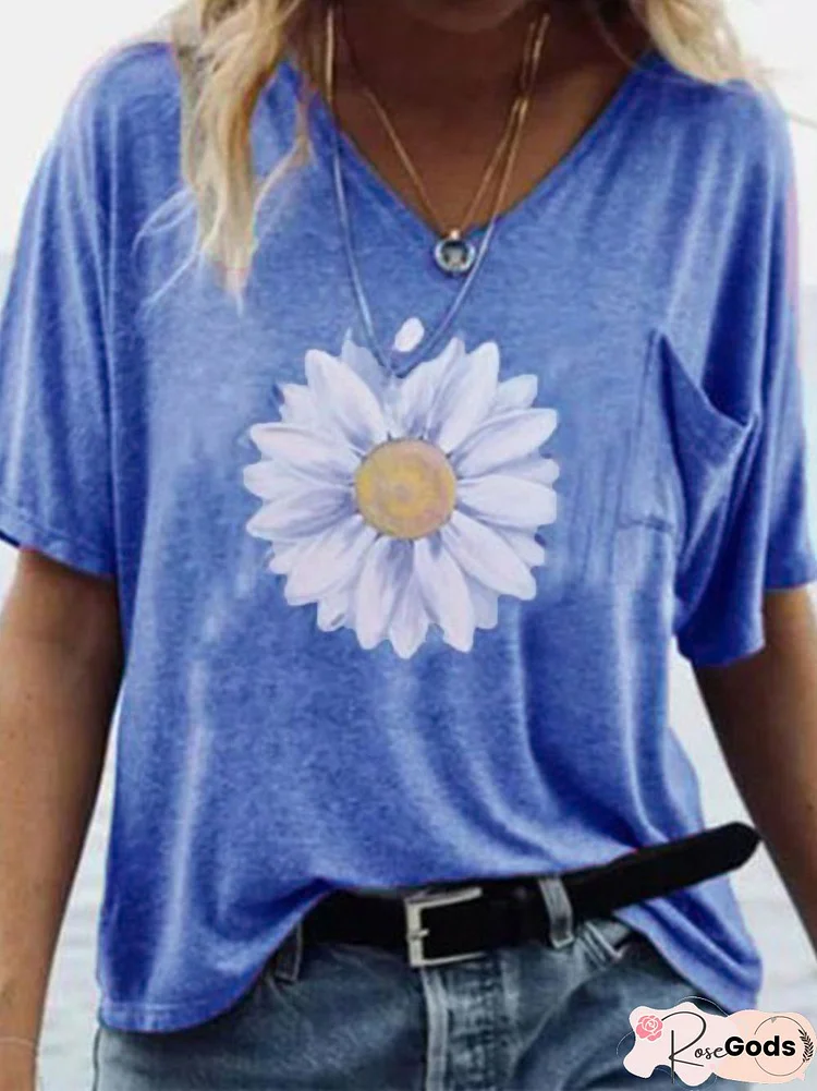 Summer V Neck Printed Short Sleeve Top