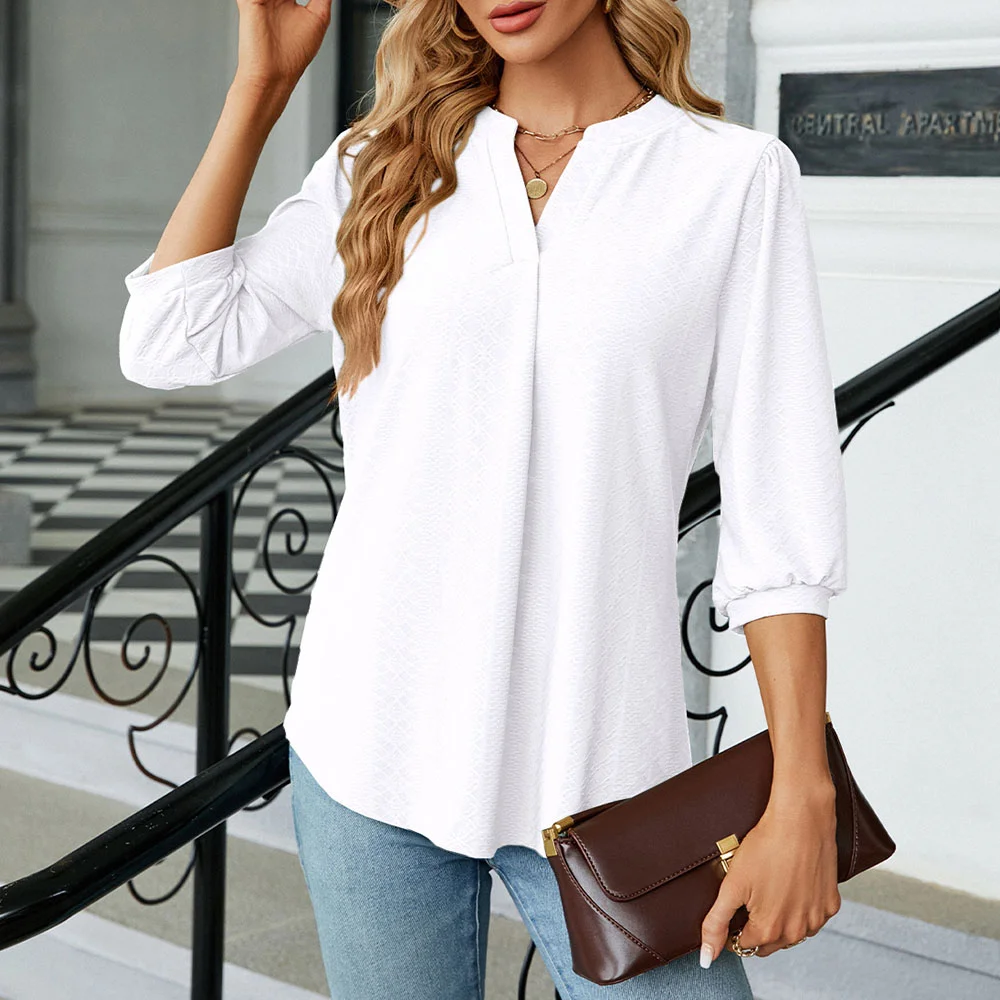 Smiledeer New style women's solid color V-neck loose top