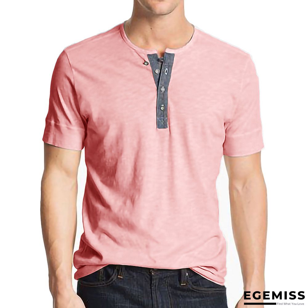 T-shirt with Short Sleeves Henry Shirt Round Neck Cotton T-shirt Men's Clothes | EGEMISS