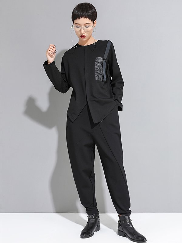 Urban High-Waisted Black Casual Pants Bottoms Harem Pants
